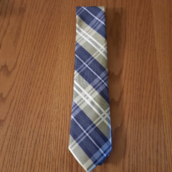 Van Heusen Gold & Blue Striped Tie – Classic Silk Blend for Men - Picture 4 of 4